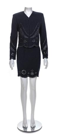 Valentino Boutique Two Piece Navy Wool Ensemble, 1990-2000s Size label: 6