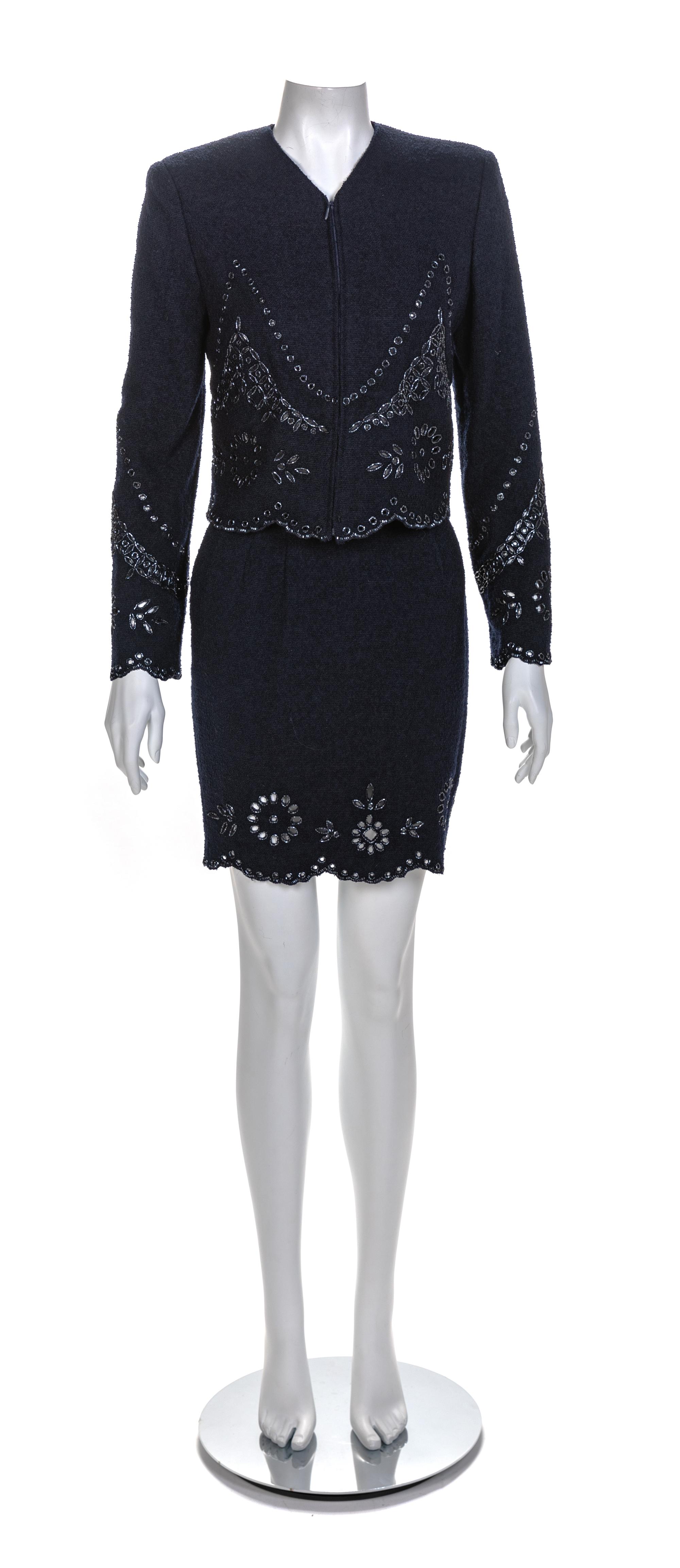 Valentino Boutique Two Piece Navy Wool Ensemble, 1990-2000s Size label: 6