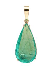 An 18 Karat Yellow Gold and Emerald Pendant,