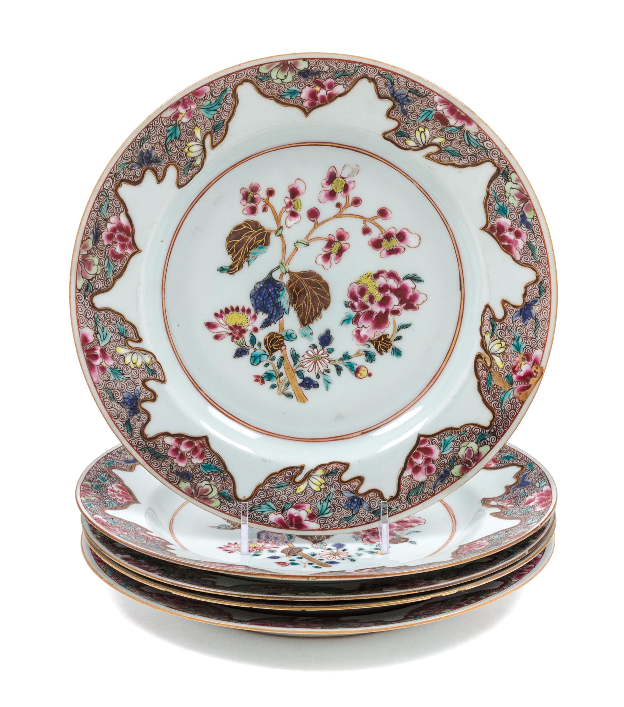 Five Chinese Export Famille Rose Porcelain Plates Diameter 9 inches. — 18TH CENTURY
