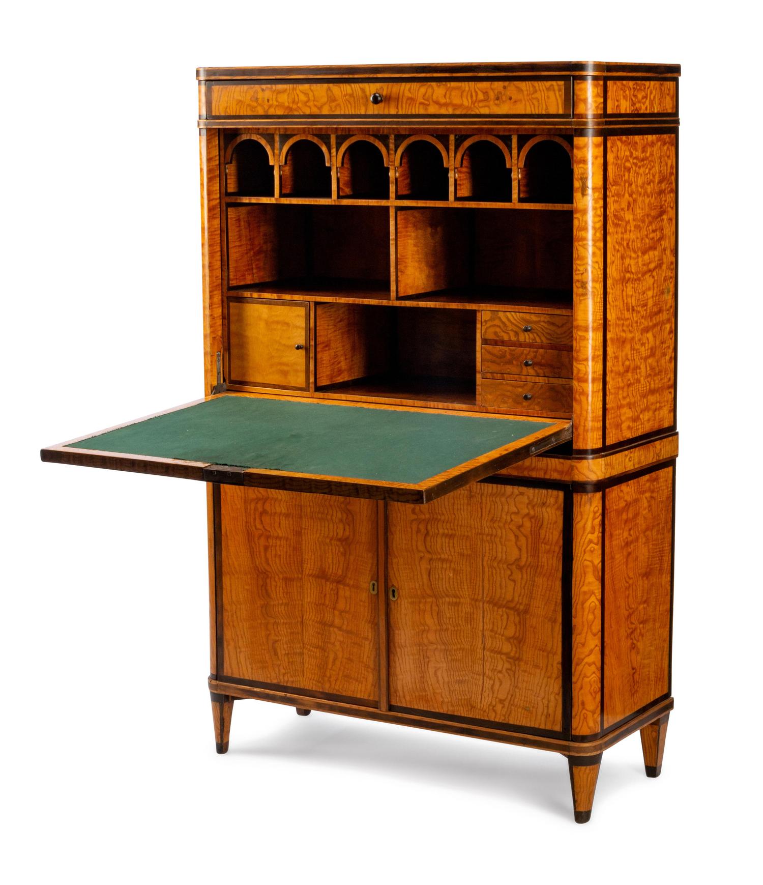 A Biedermeier Parcel Ebonized Birch Secrétaire à Abattant