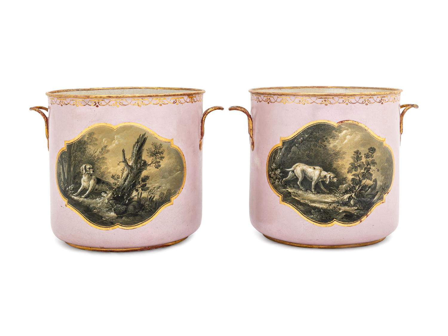 A Pair of French Tôle Peinte Cache Pots