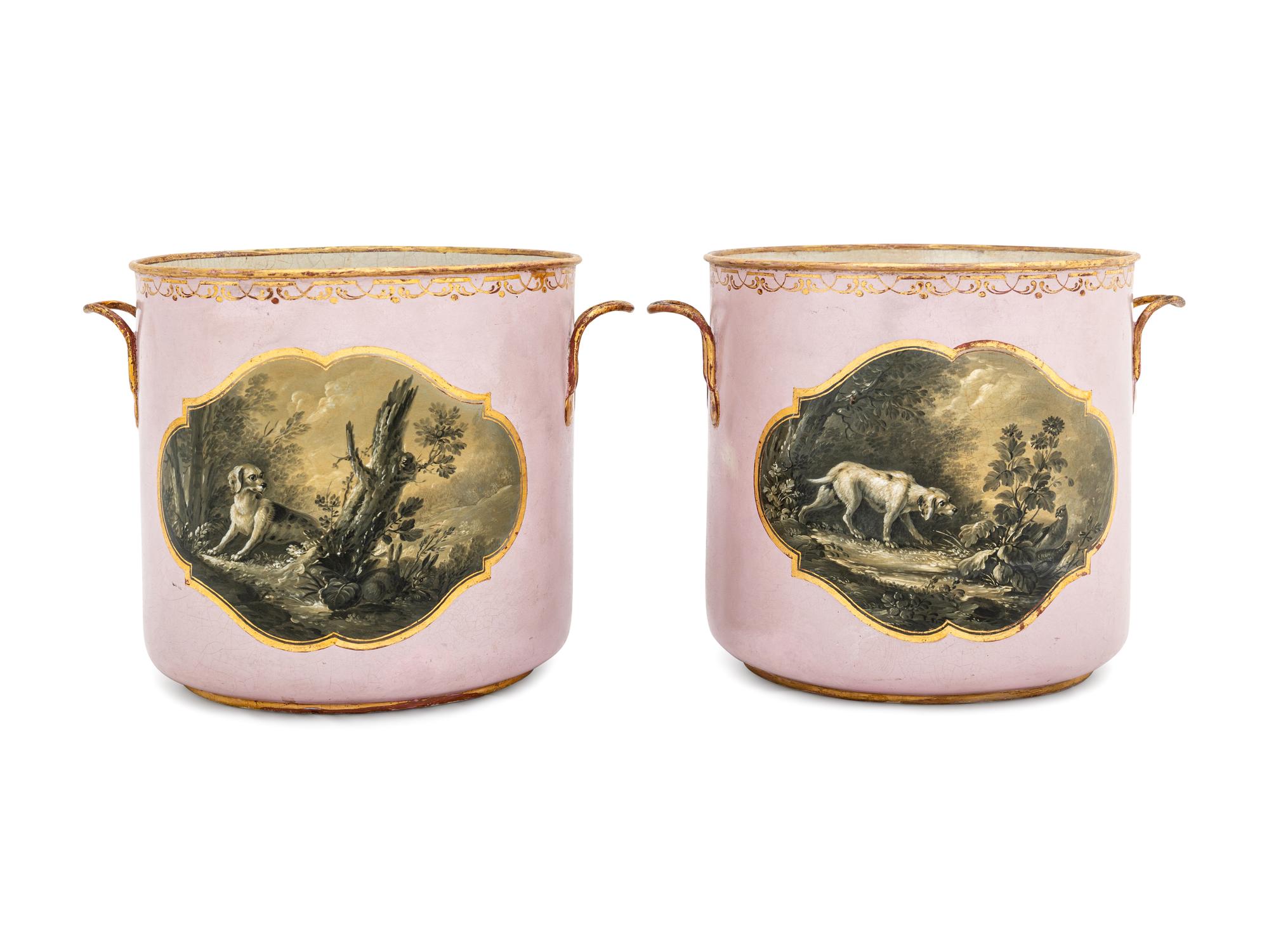 A Pair of French Tôle Peinte Cache Pots