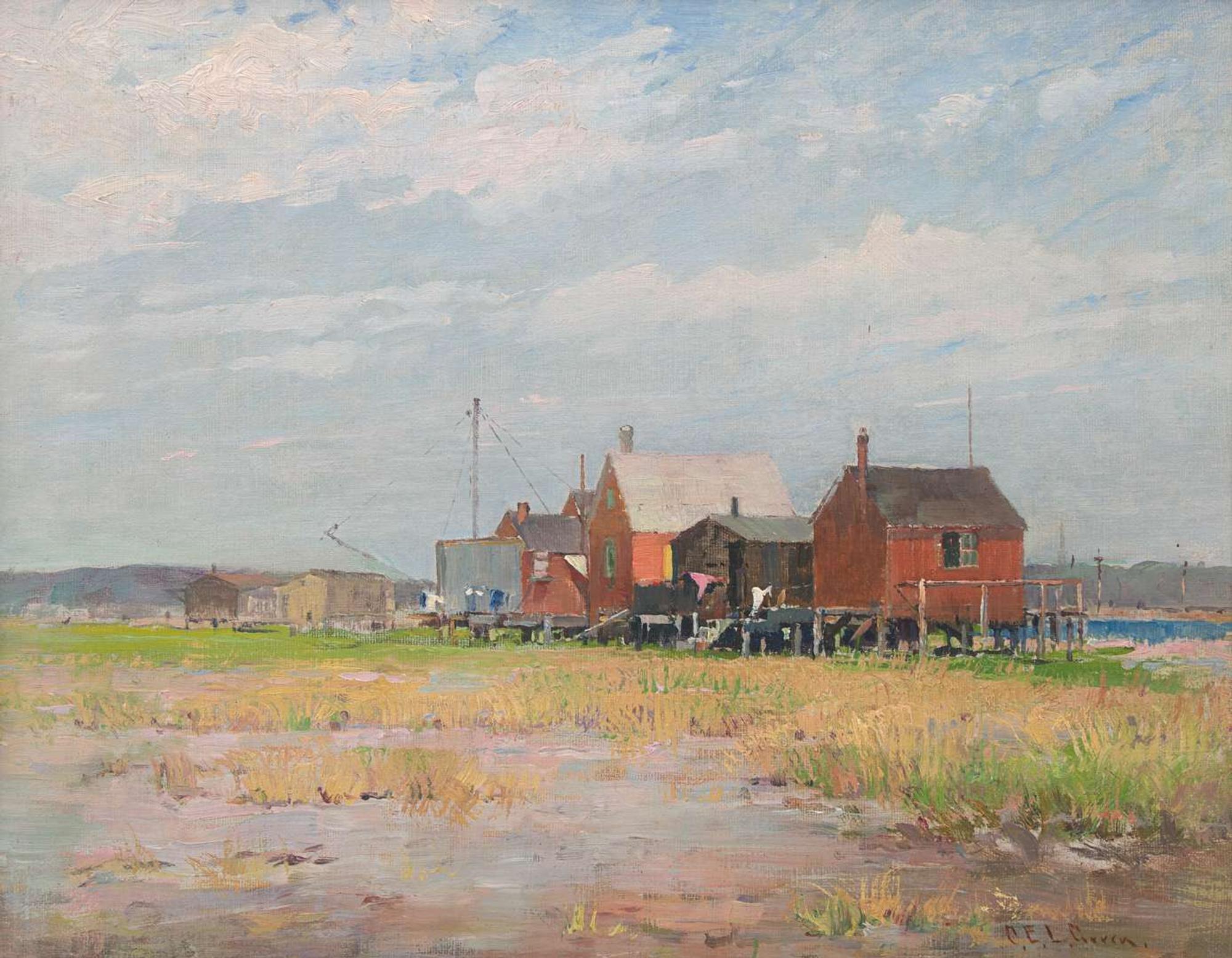 Charles Edwin Lewis Green (American, 1844-1915) - Fishing Shacks on the Saugus River