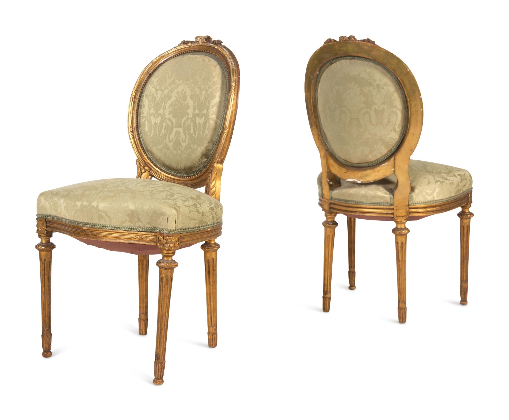 A Pair of Louis XVI Style Giltwood Side Chairs