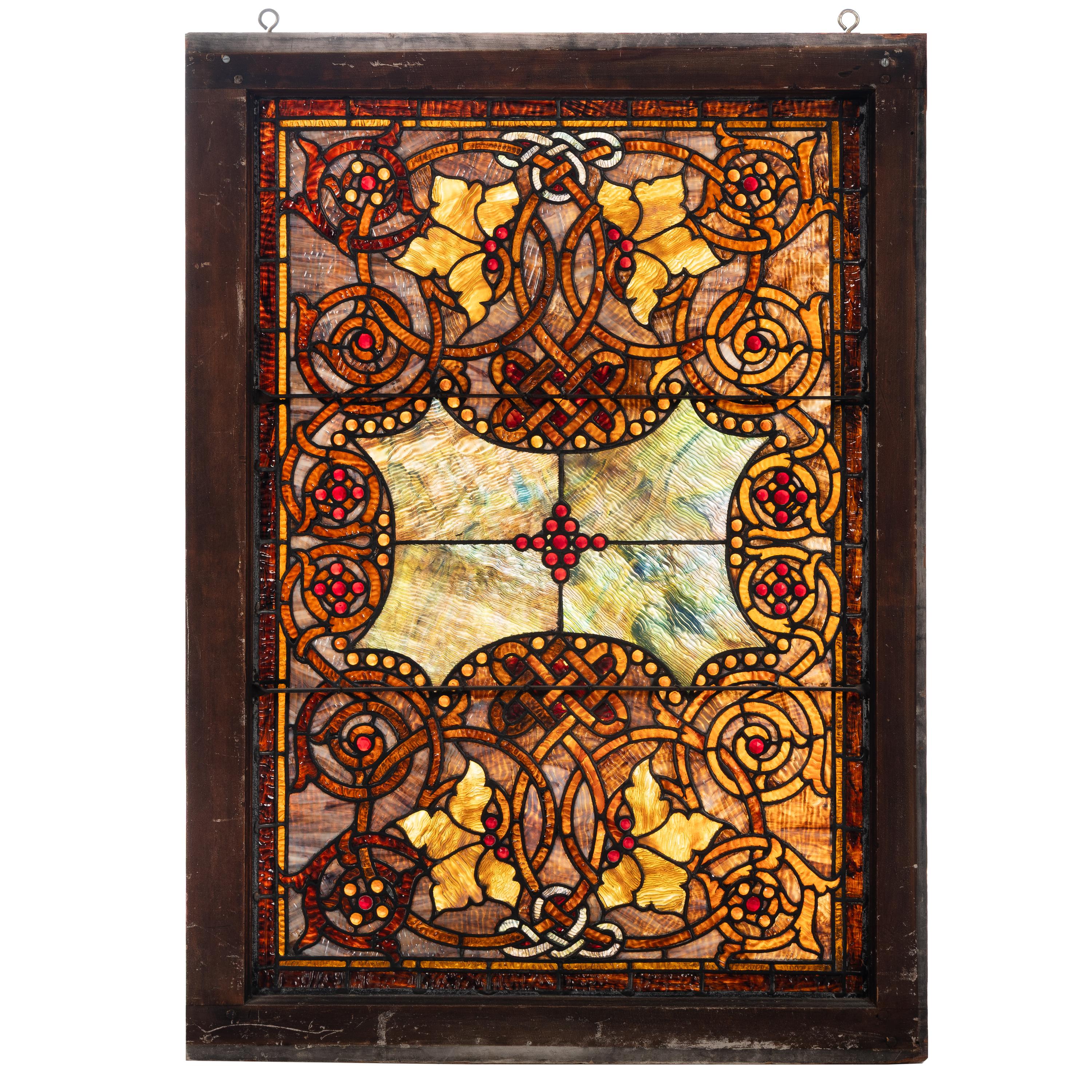 American Stained Glass Early 20th Century — Jeweled & Leaded Glass Window
