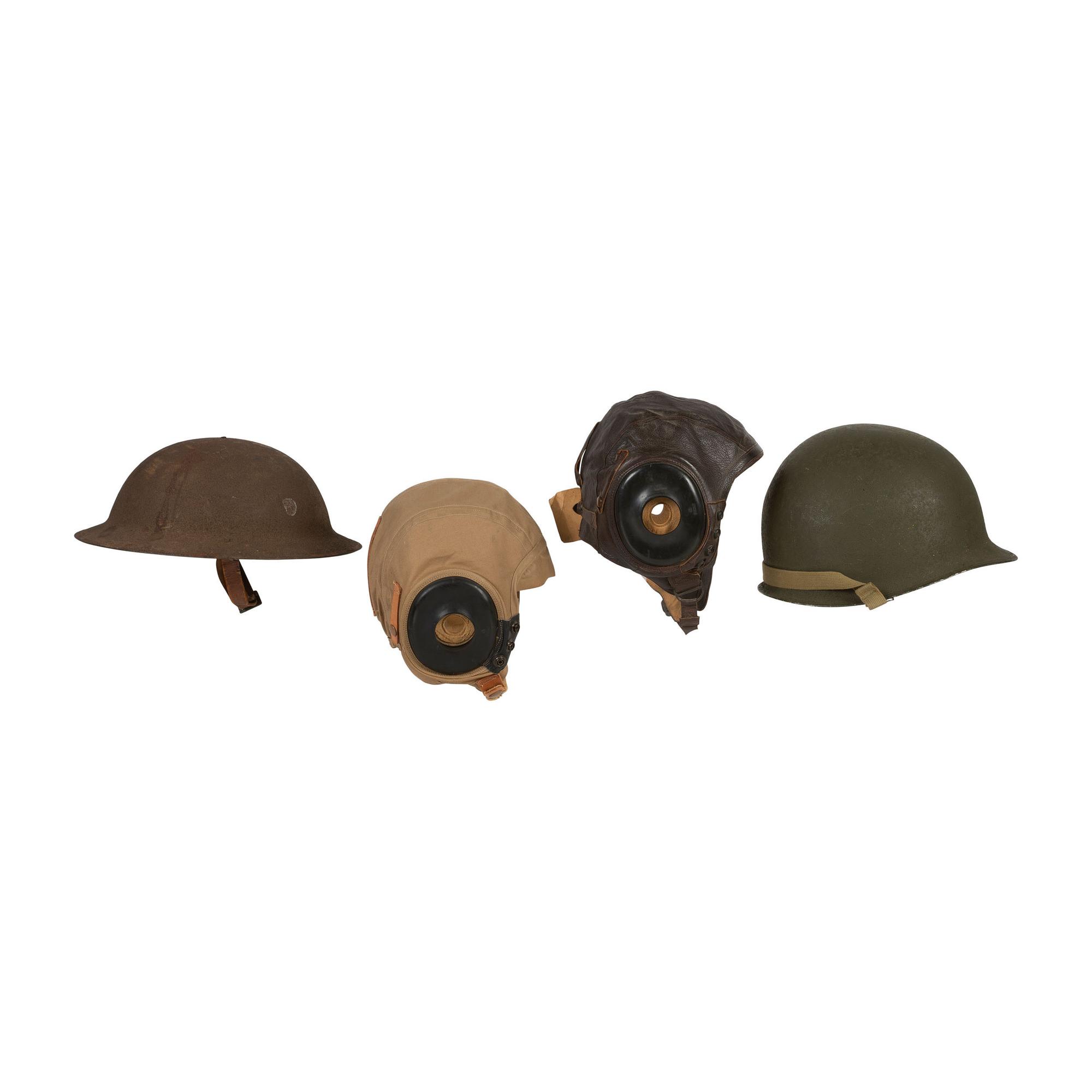Lot of American World War Era Helmets and 48-star flag