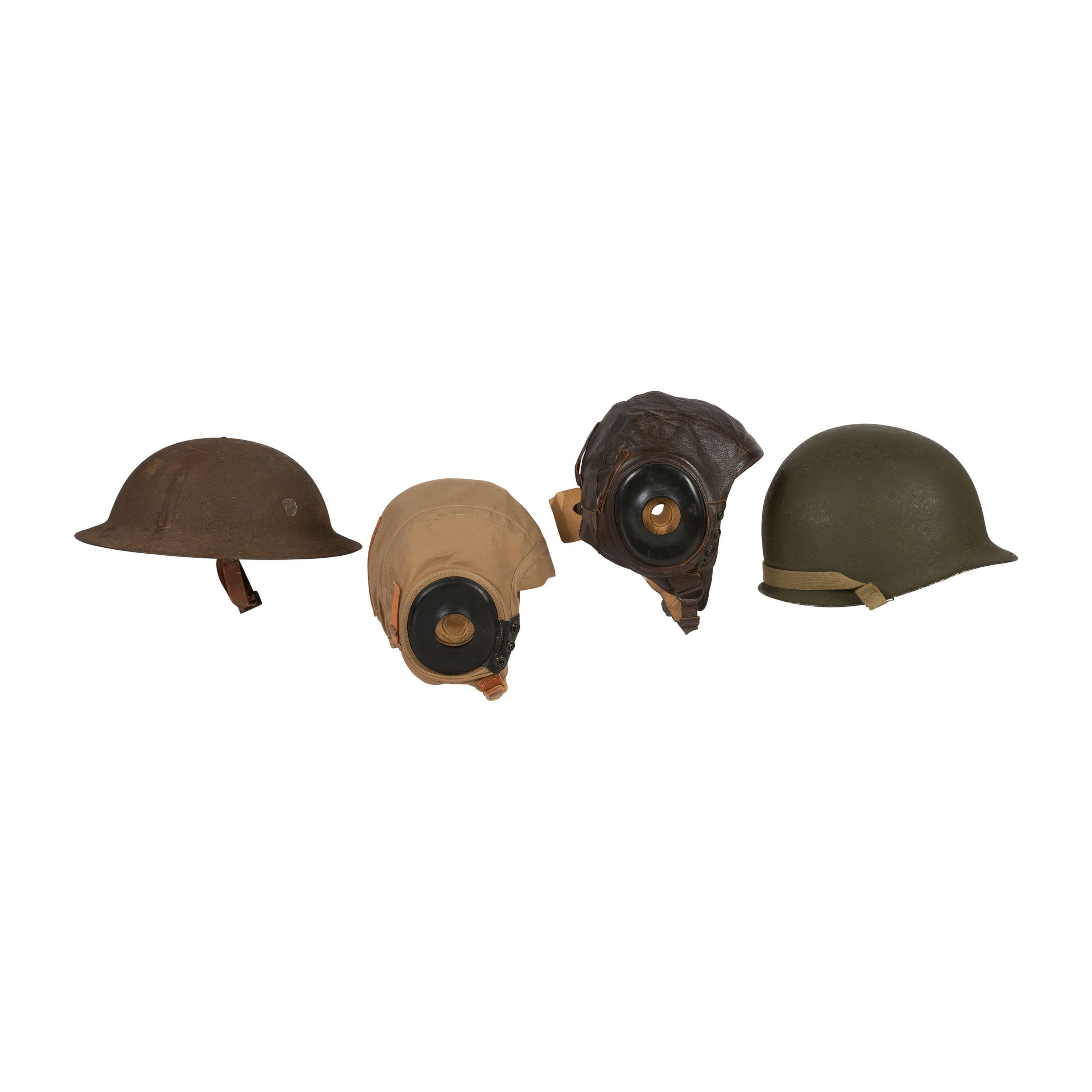 Lot of American World War Era Helmets and 48-star flag