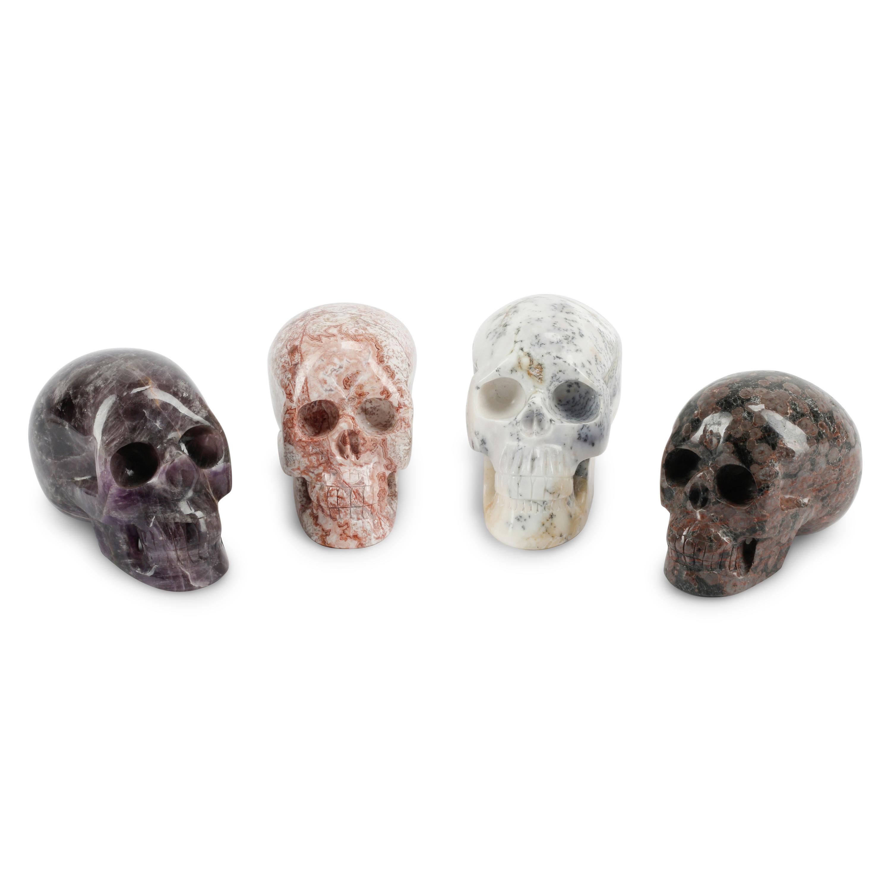 Four Carved Hardstone and Semiprecious Stone Skulls
