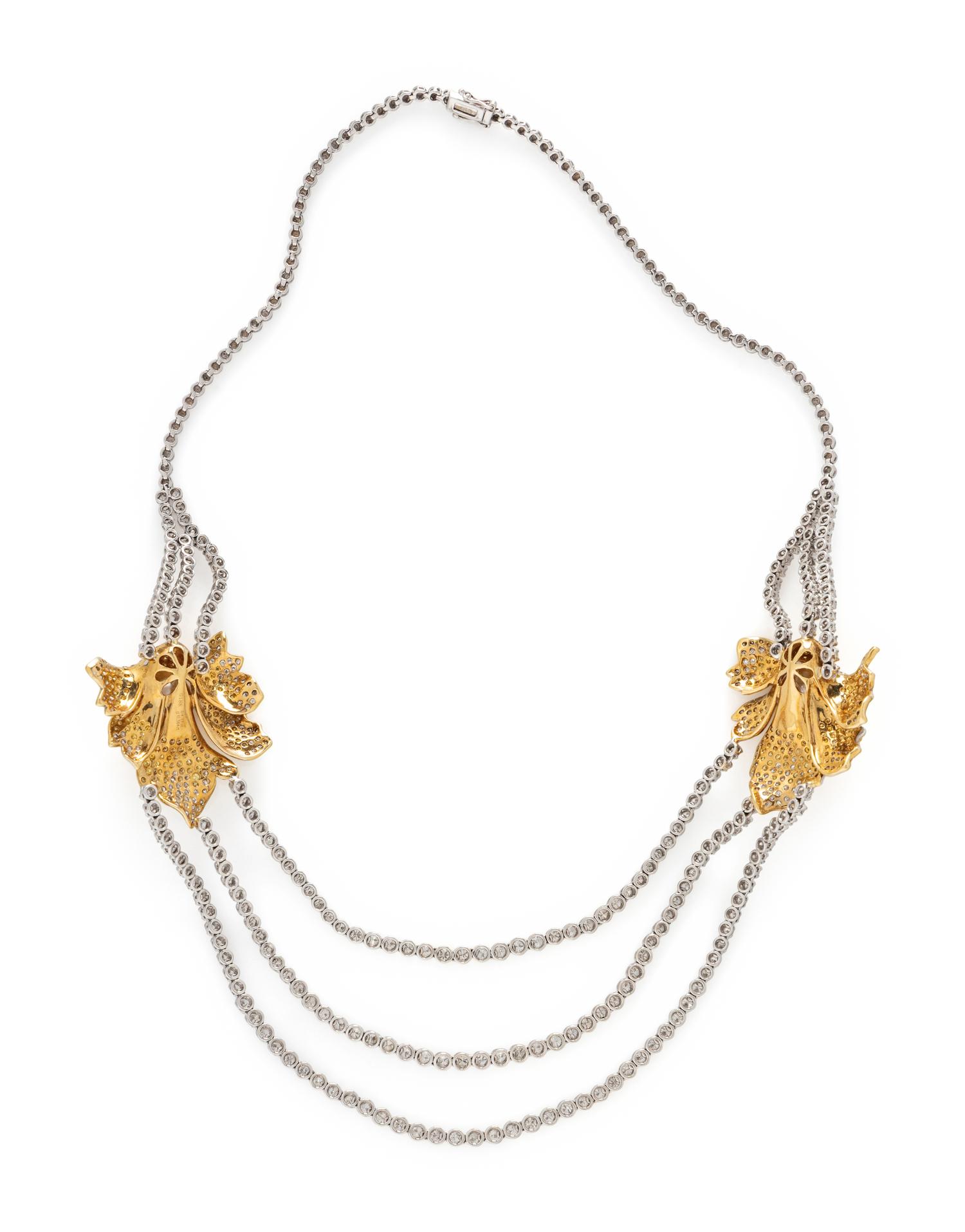DIAMOND, YELLOW DIAMOND, AND GOLDEN CULTURED PEARL NECKLACE