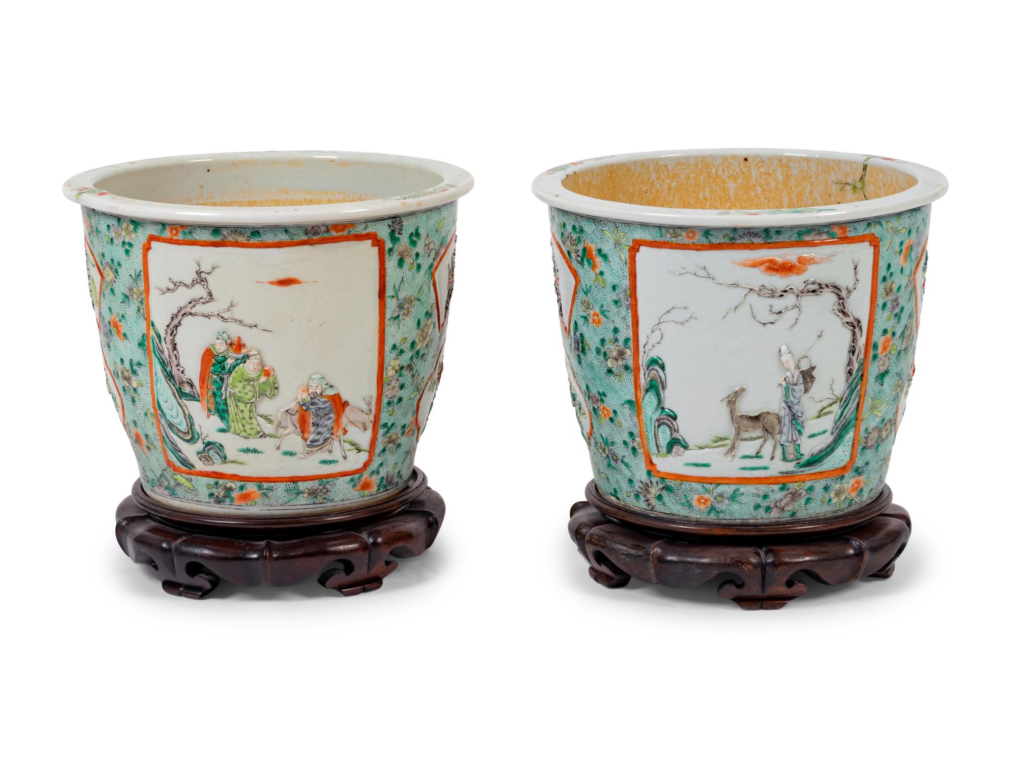 A Pair of Chinese Export Famille Verte Porcelain Jardinieres — 19TH/20TH CENTURY