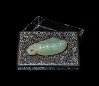 A Chinese Jade Inset Cinnabar Lacquer Rectangular Covered Box