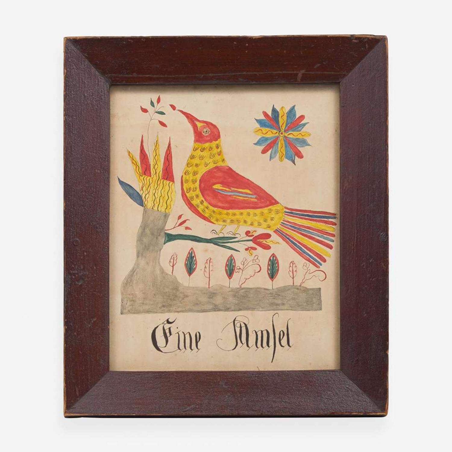 Attributed to The Robin Artist A Fraktur Drawing of a Robin