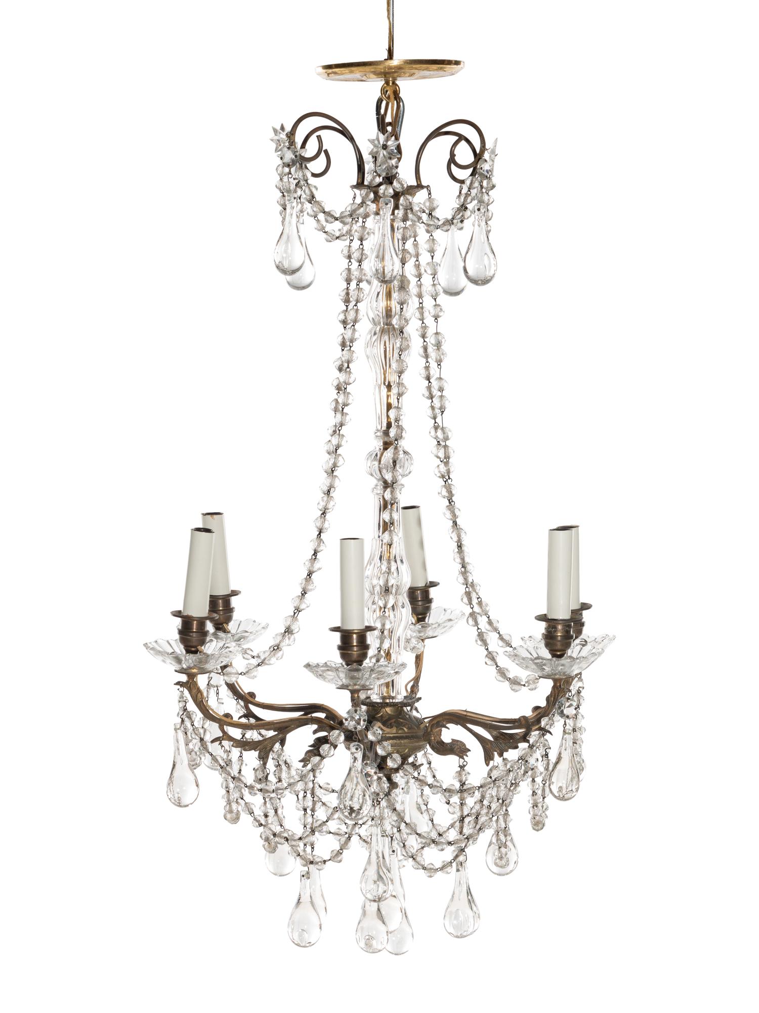 An Italian Brass and Cut Glass Six-Light Chandelier — 19TH CENTURY