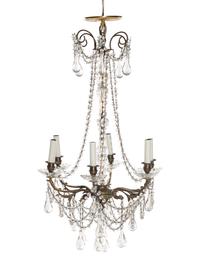 An Italian Brass and Cut Glass Six-Light Chandelier — 19TH CENTURY