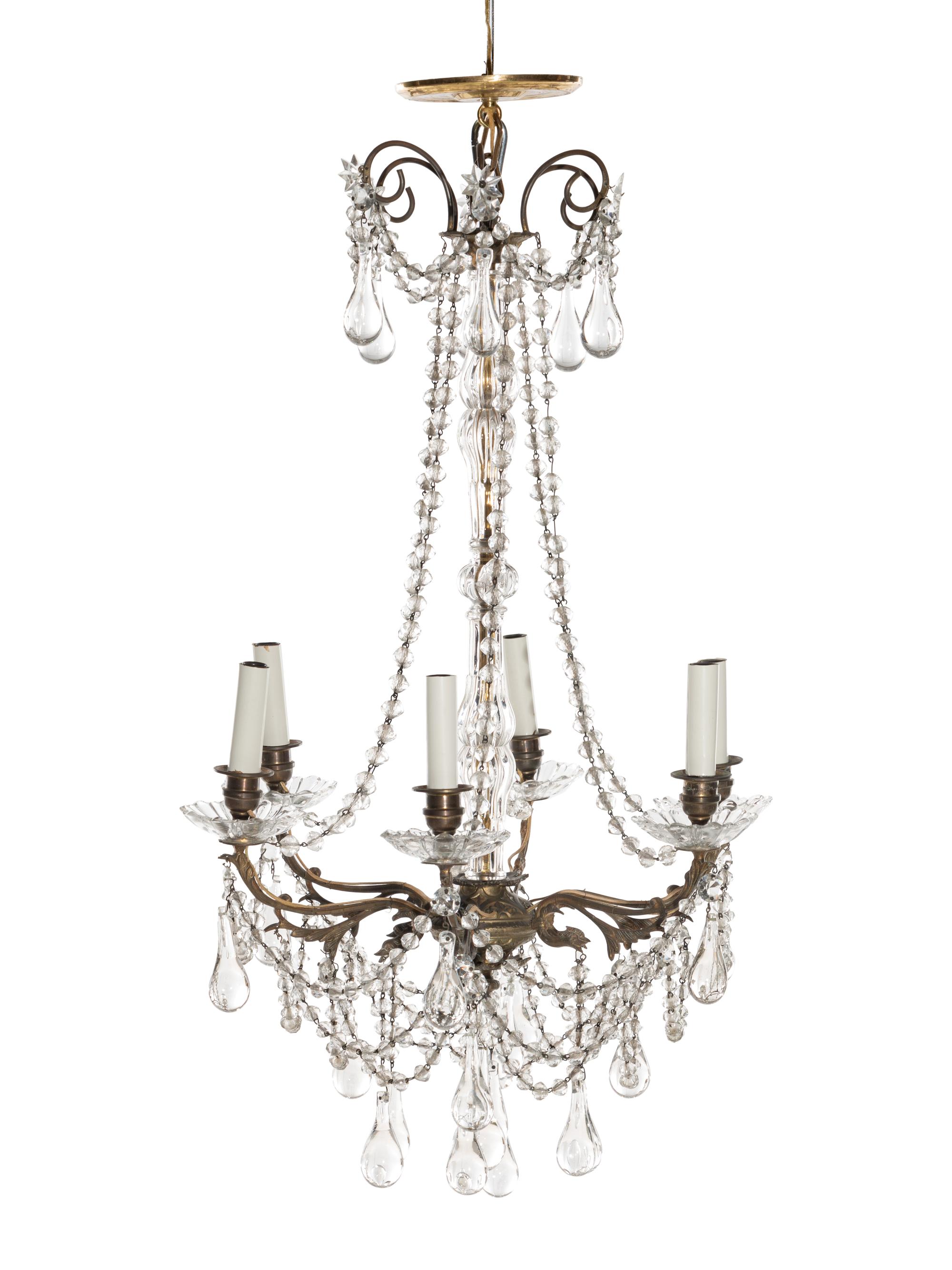 An Italian Brass and Cut Glass Six-Light Chandelier — 19TH CENTURY