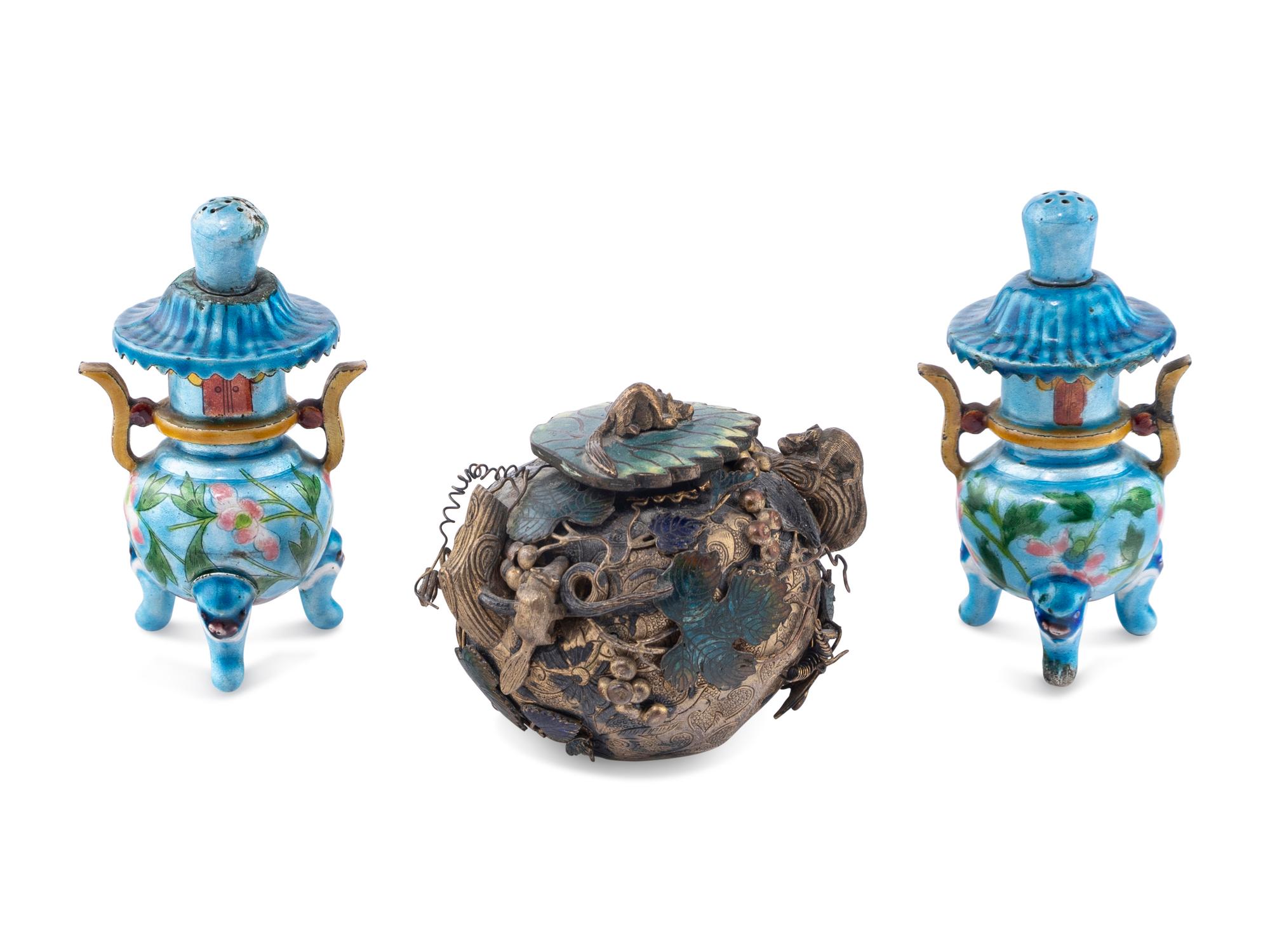 Three Chinese Enameled on Silver Scholar's Objects