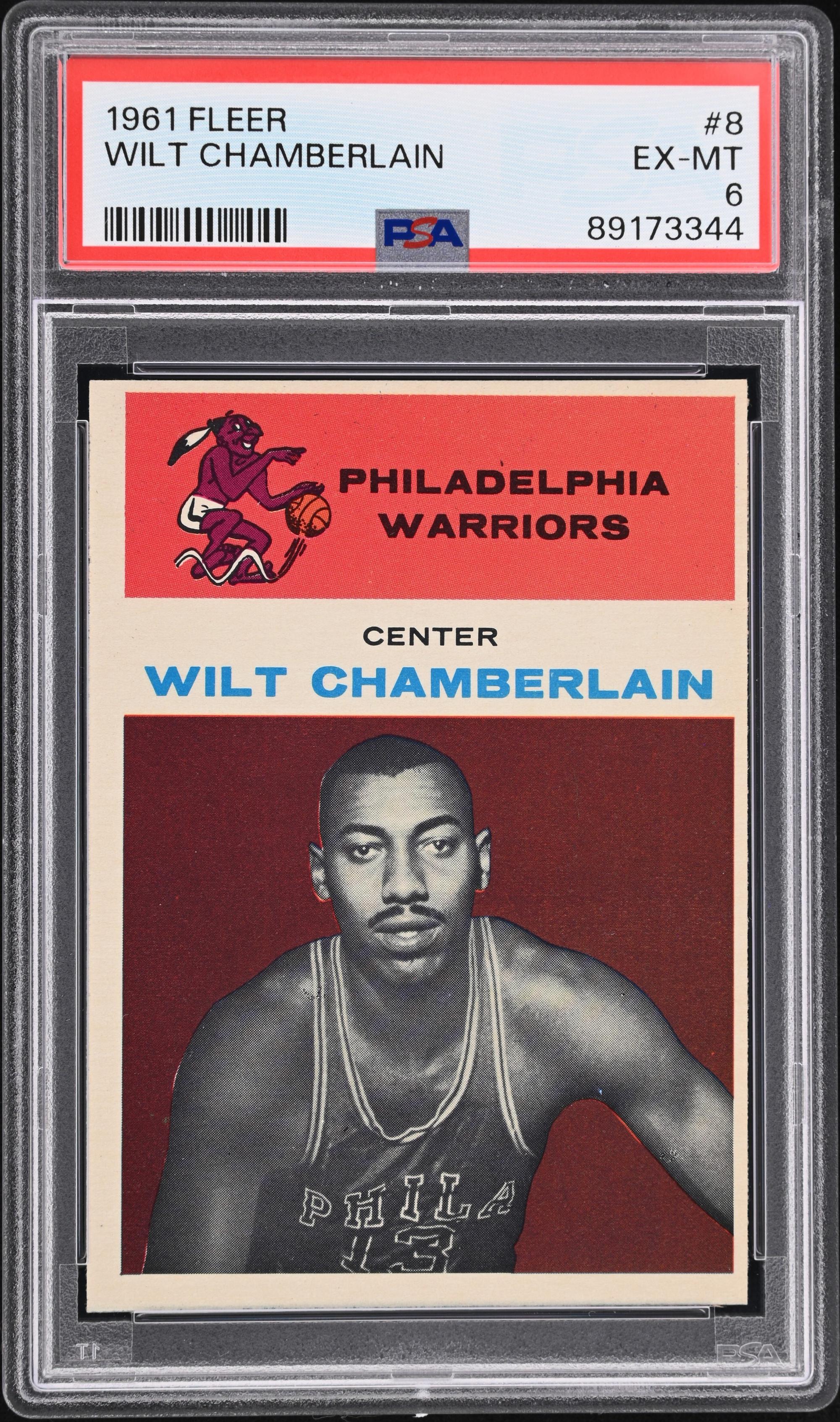 A 1961 Fleer Wilt Chamberlain Rookie Basketball Card No. 8 (PSA 6 EX-MT)