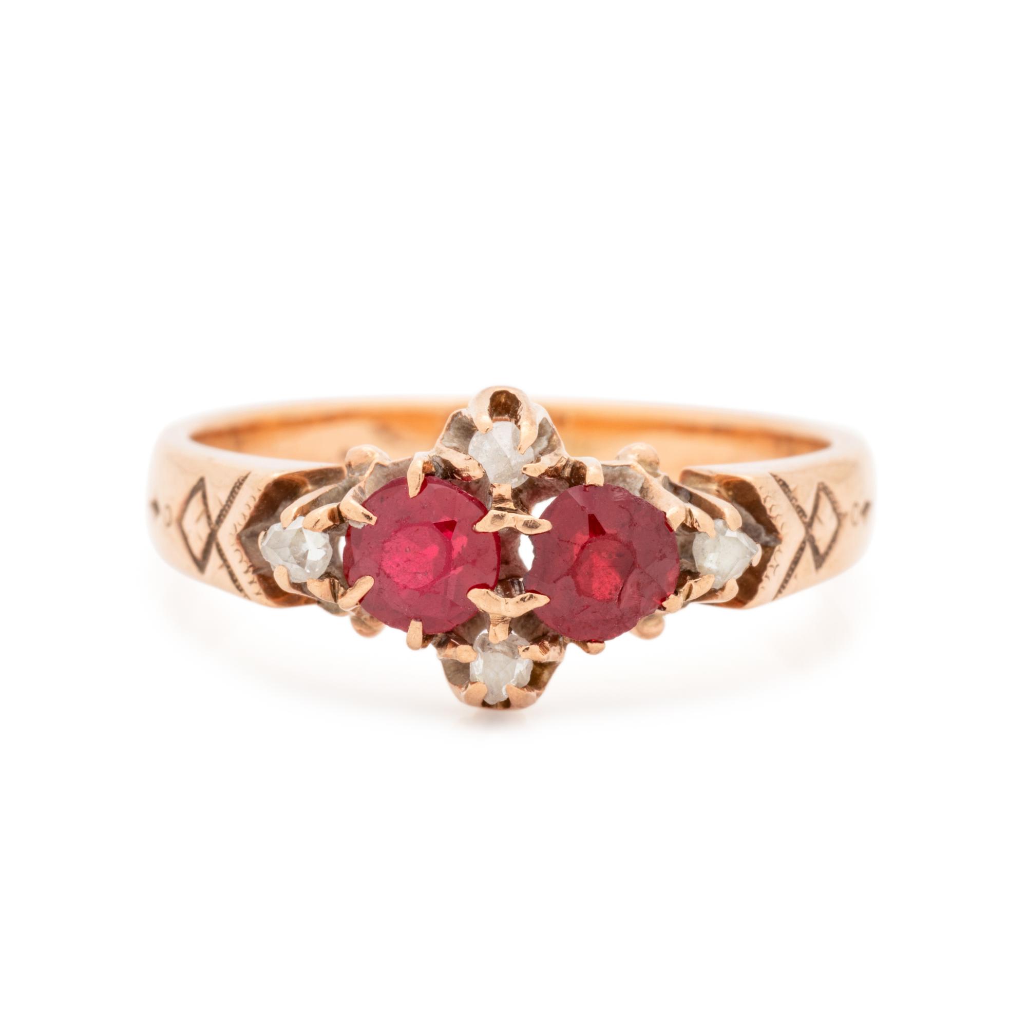 ANTIQUE, GARNET DOUBLET AND DIAMOND RING