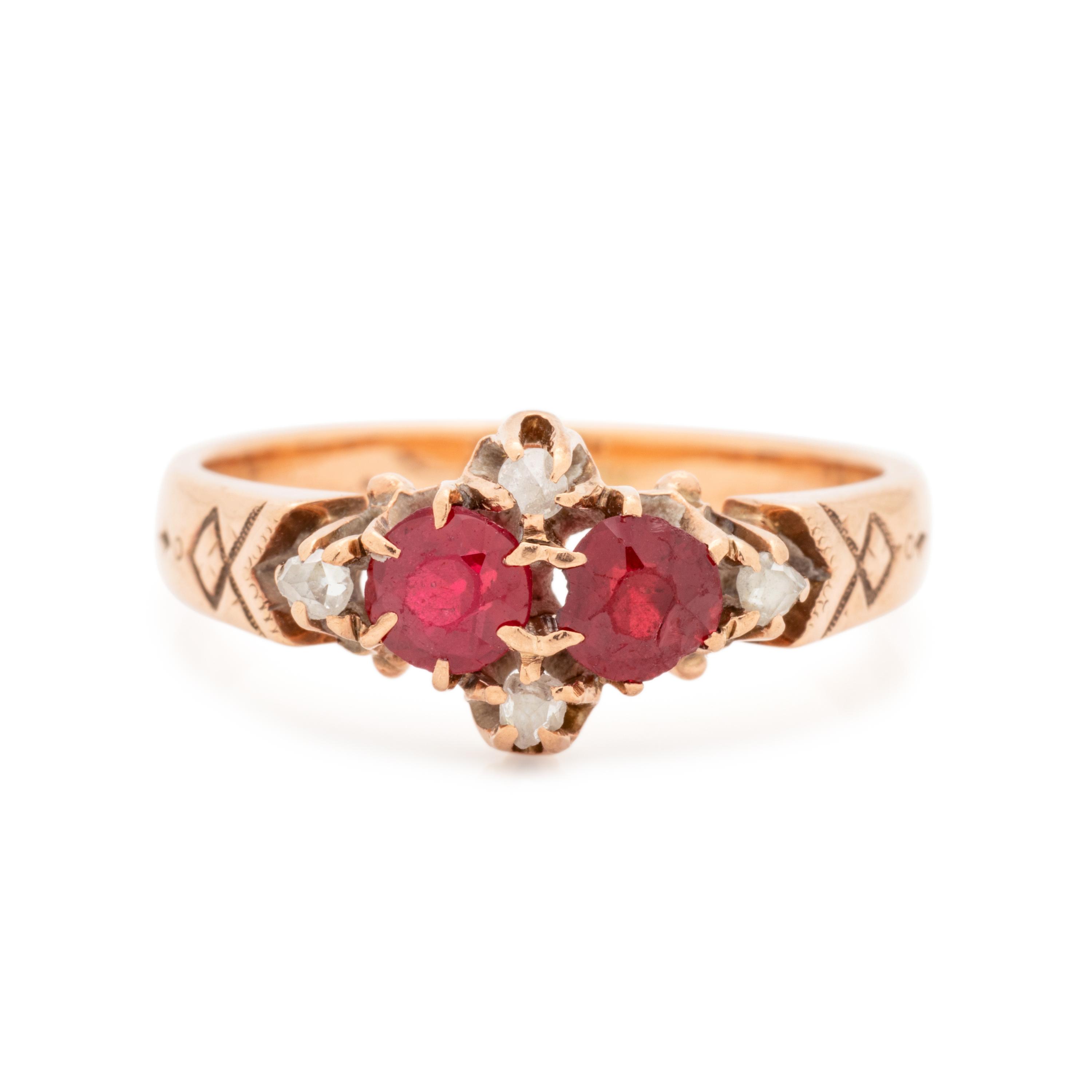 ANTIQUE, GARNET DOUBLET AND DIAMOND RING