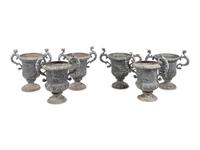 A Group of Six Cast Metal Campagna-Form Jardinières