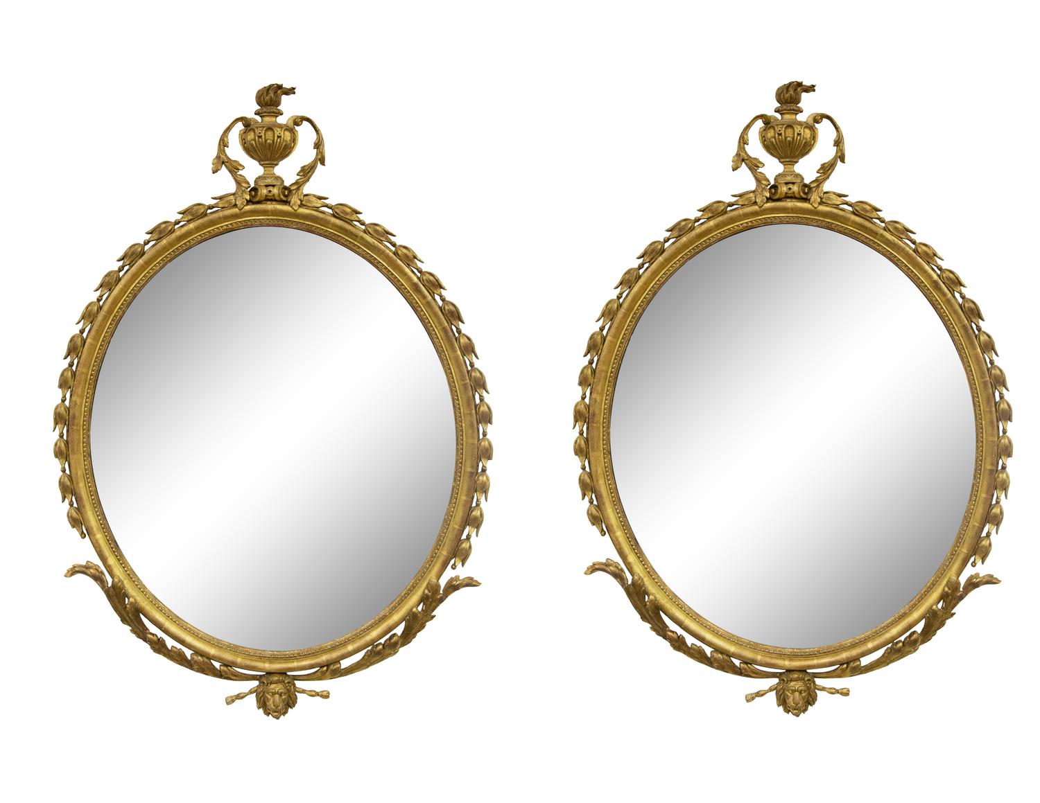 A Pair of George II Style Oval Giltwood Mirrors