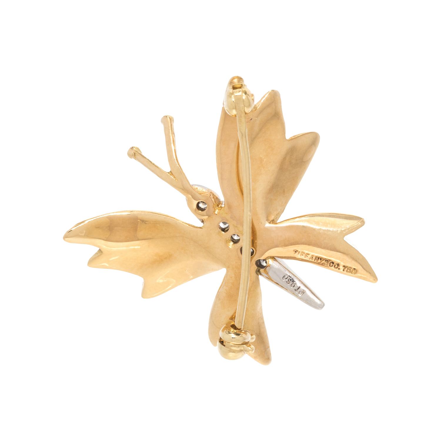 TIFFANY & CO., YELLOW GOLD, PLATINUM AND DIAMOND BUTTERFLY BROOCH