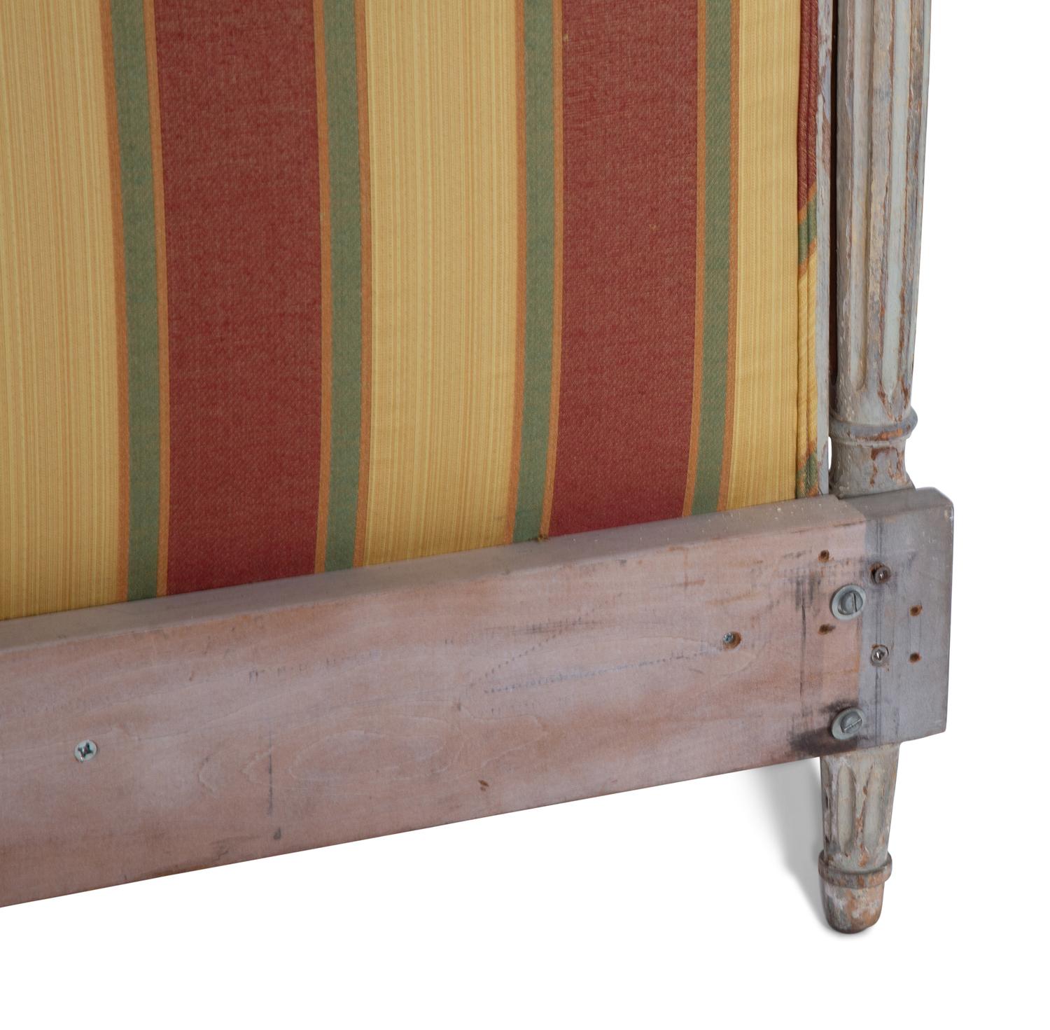 A Louis XVI Style Grey Painted and Upholstered Headboard