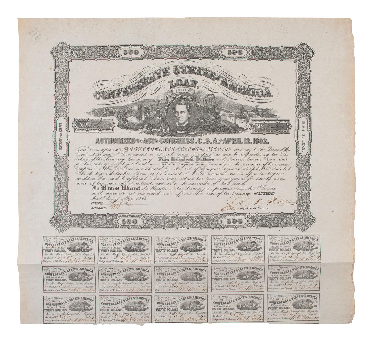 [CIVIL WAR - CONFEDERATE]. A large group of Confederate bonds.