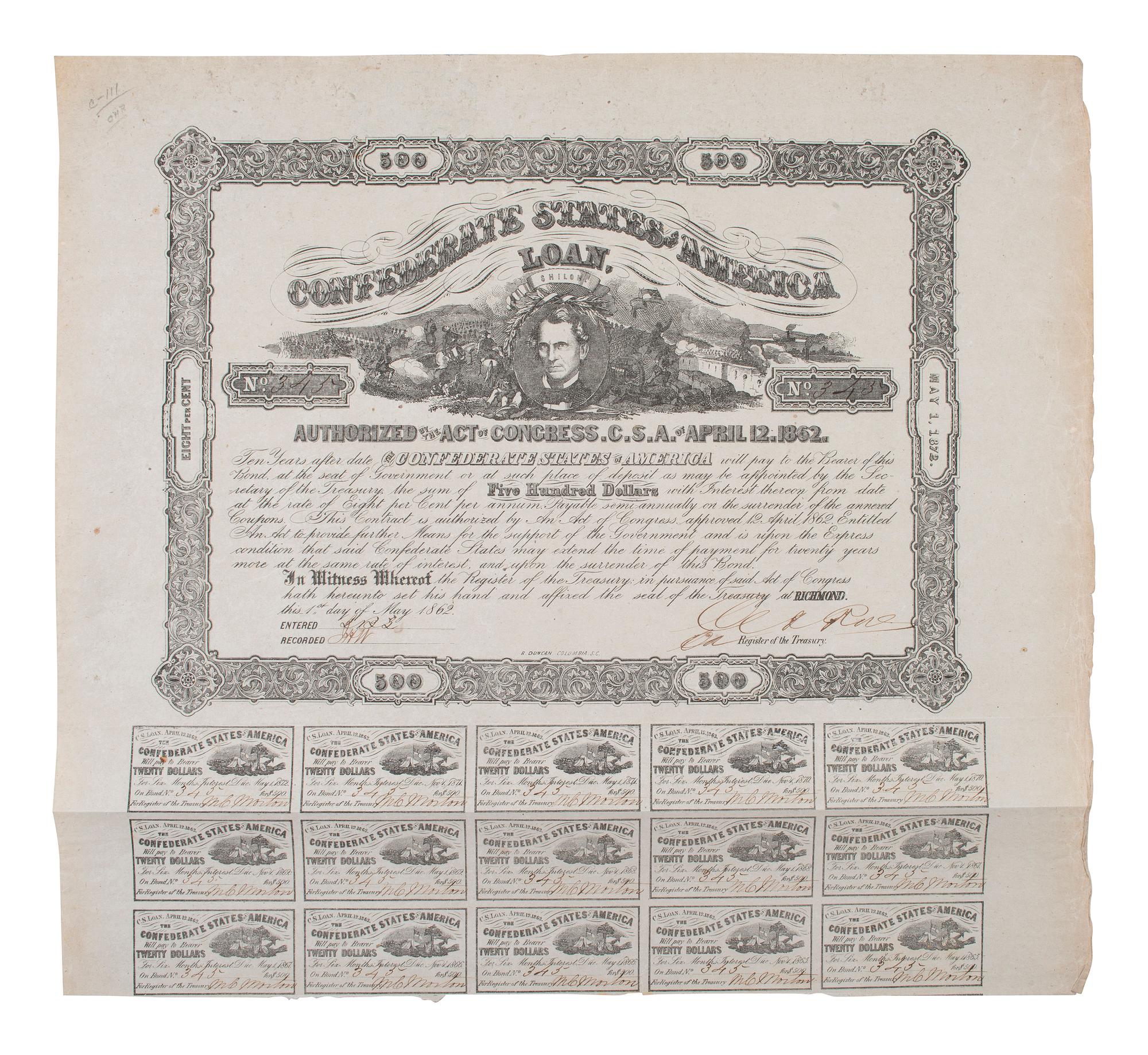 [CIVIL WAR - CONFEDERATE]. A large group of Confederate bonds.
