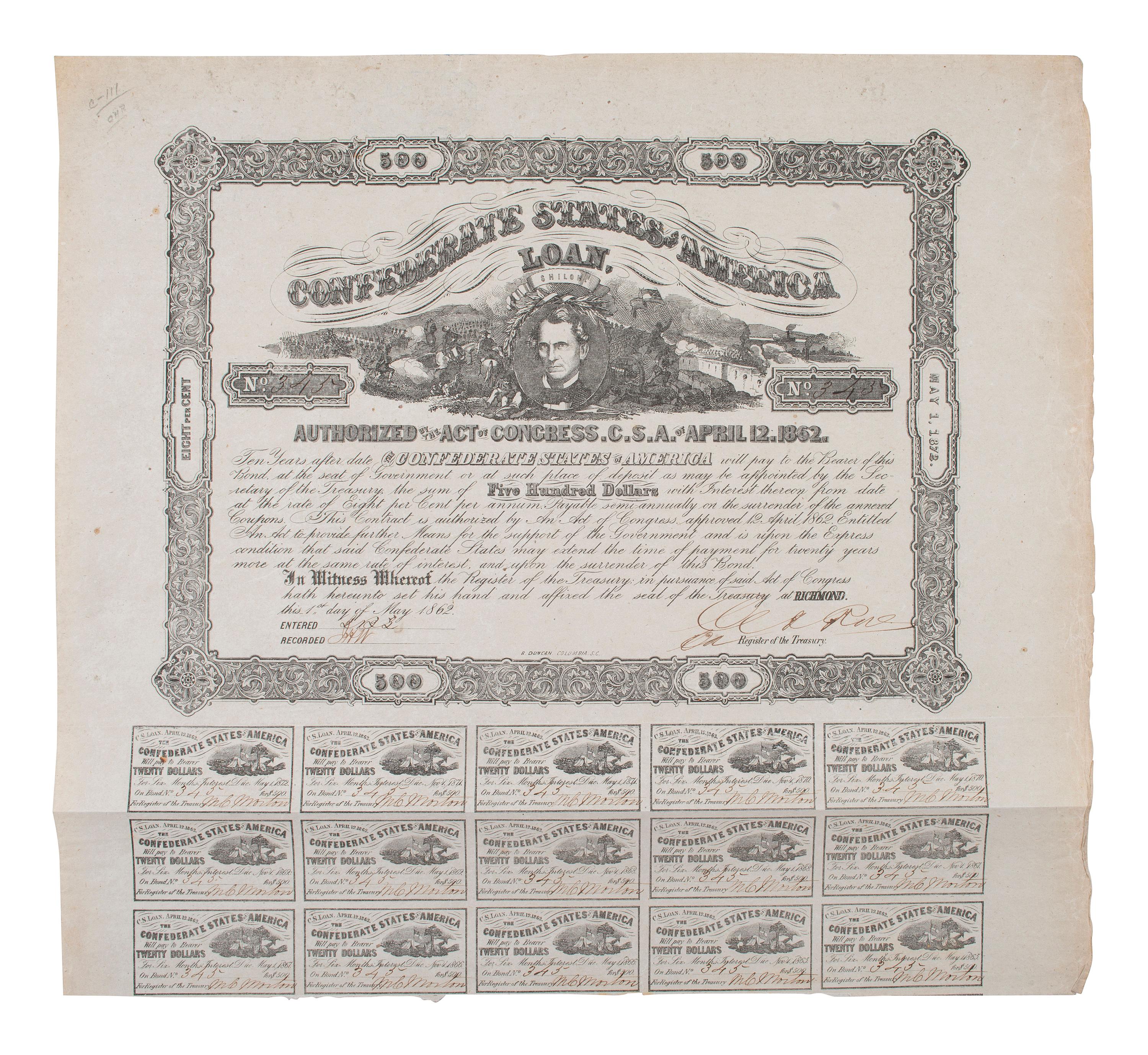 [CIVIL WAR - CONFEDERATE]. A large group of Confederate bonds.
