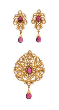 A Yellow Gold, Pink Tourmaline and Diamond Demi-Parure,