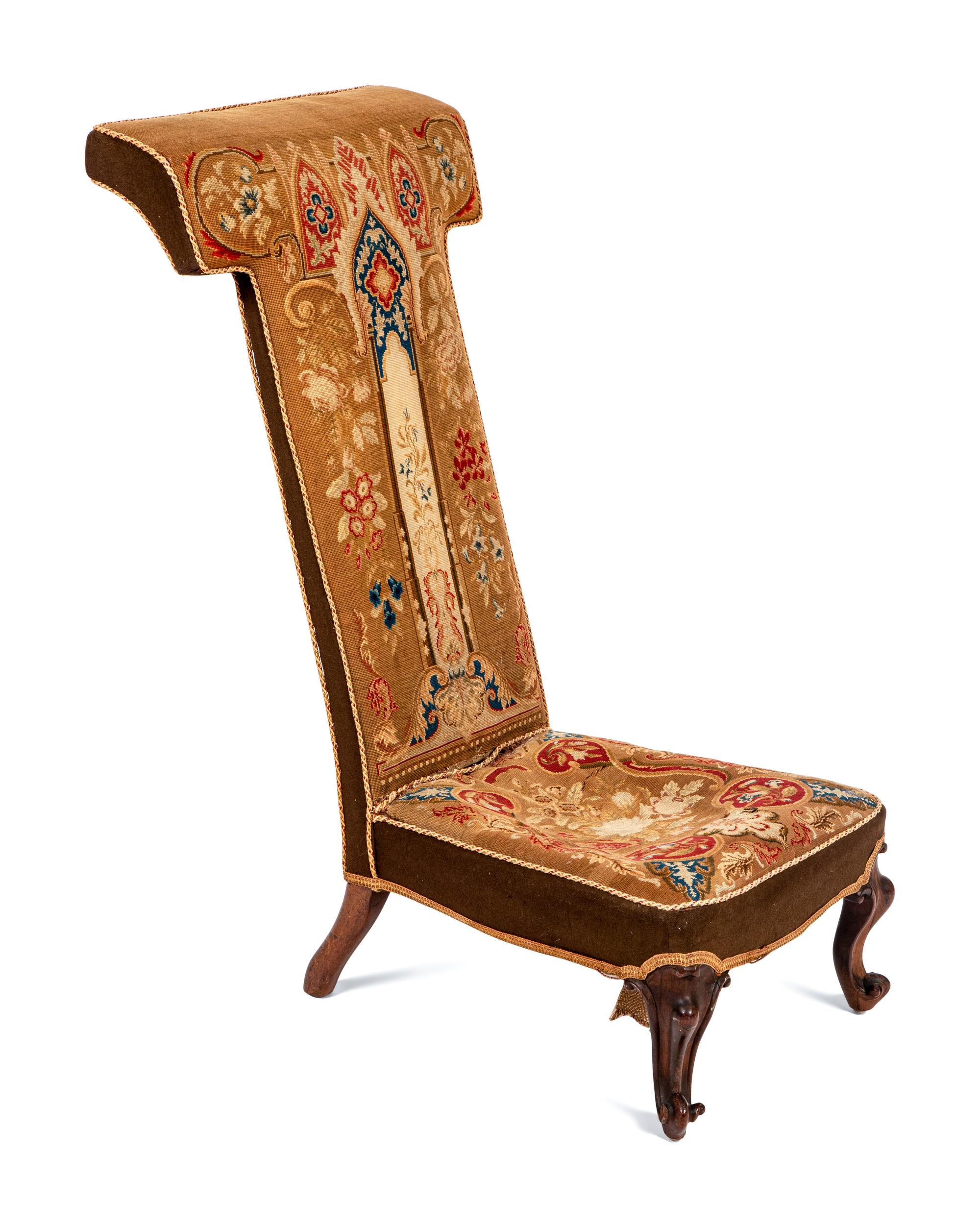 A Victorian Needlepoint-Upholstered Rosewood Prie-Dieu