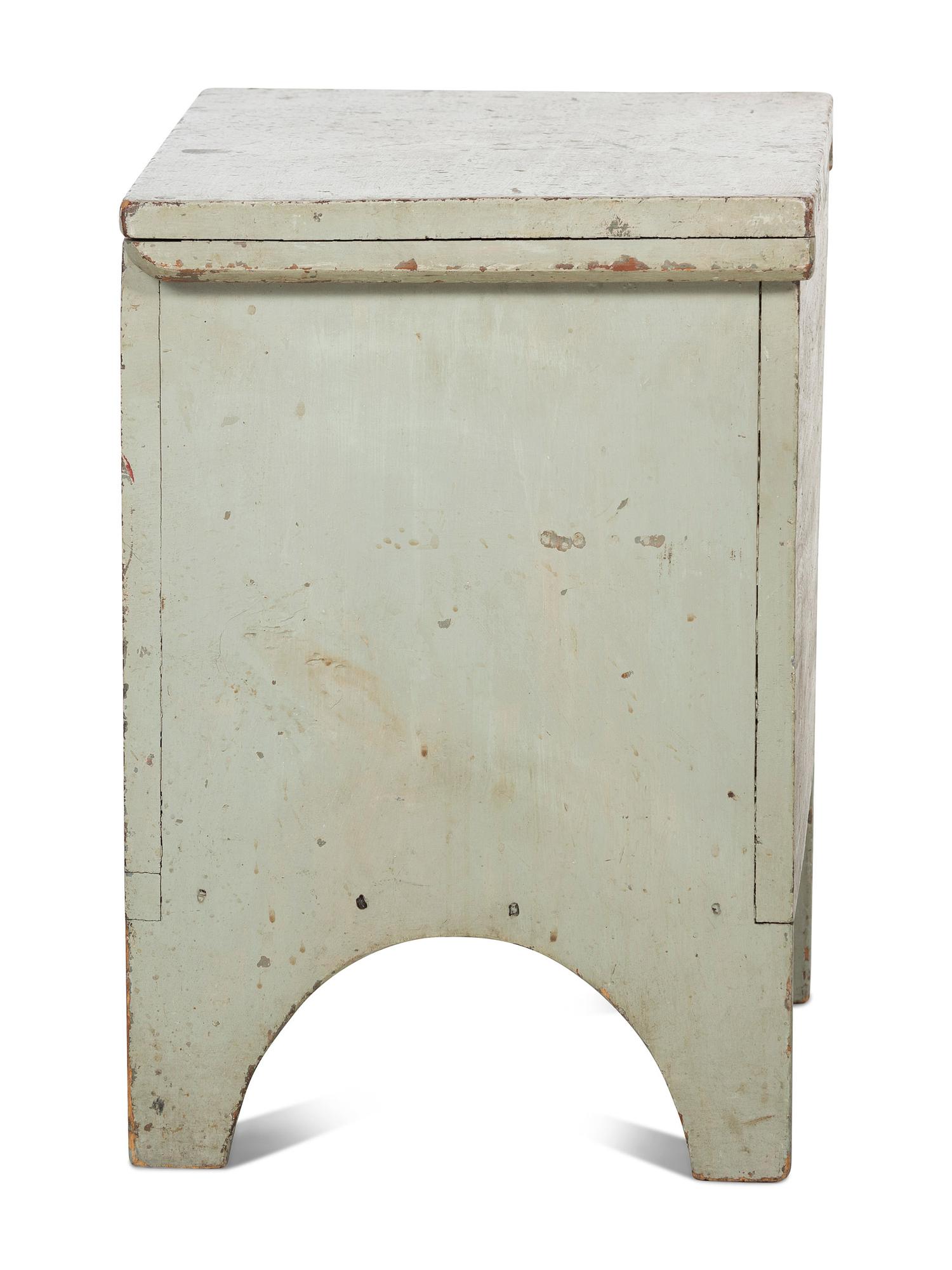 A Country Green-Gray Paint Decorated Pine Diminutive Blanket Chest