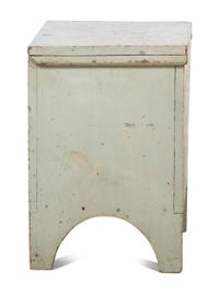 A Country Green-Gray Paint Decorated Pine Diminutive Blanket Chest