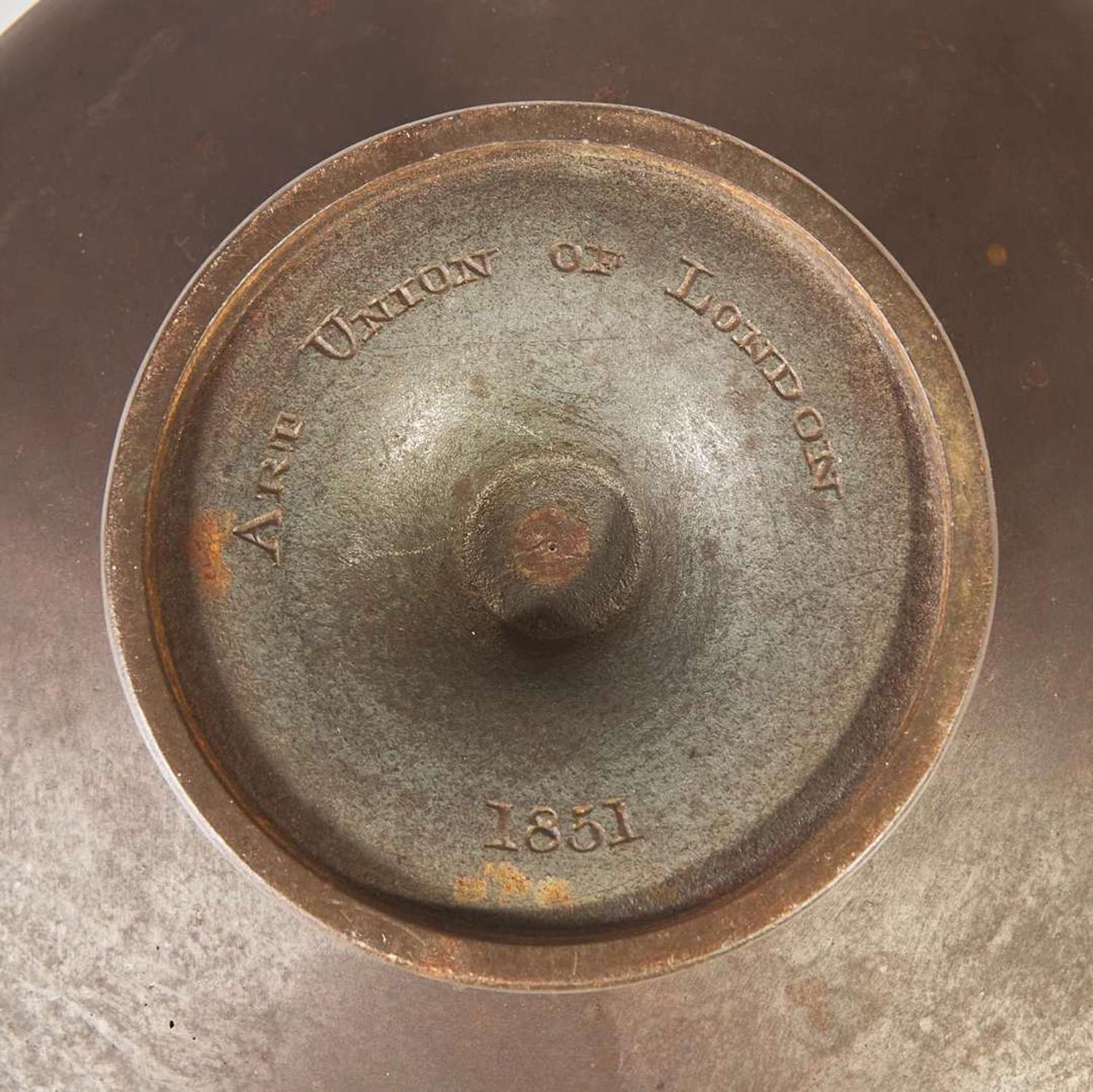 A Victorian Greek Revival cast iron kylix After the original by Edward William Wyon (English, 1811-1885), produced by Art Union of London, dated "1851"
