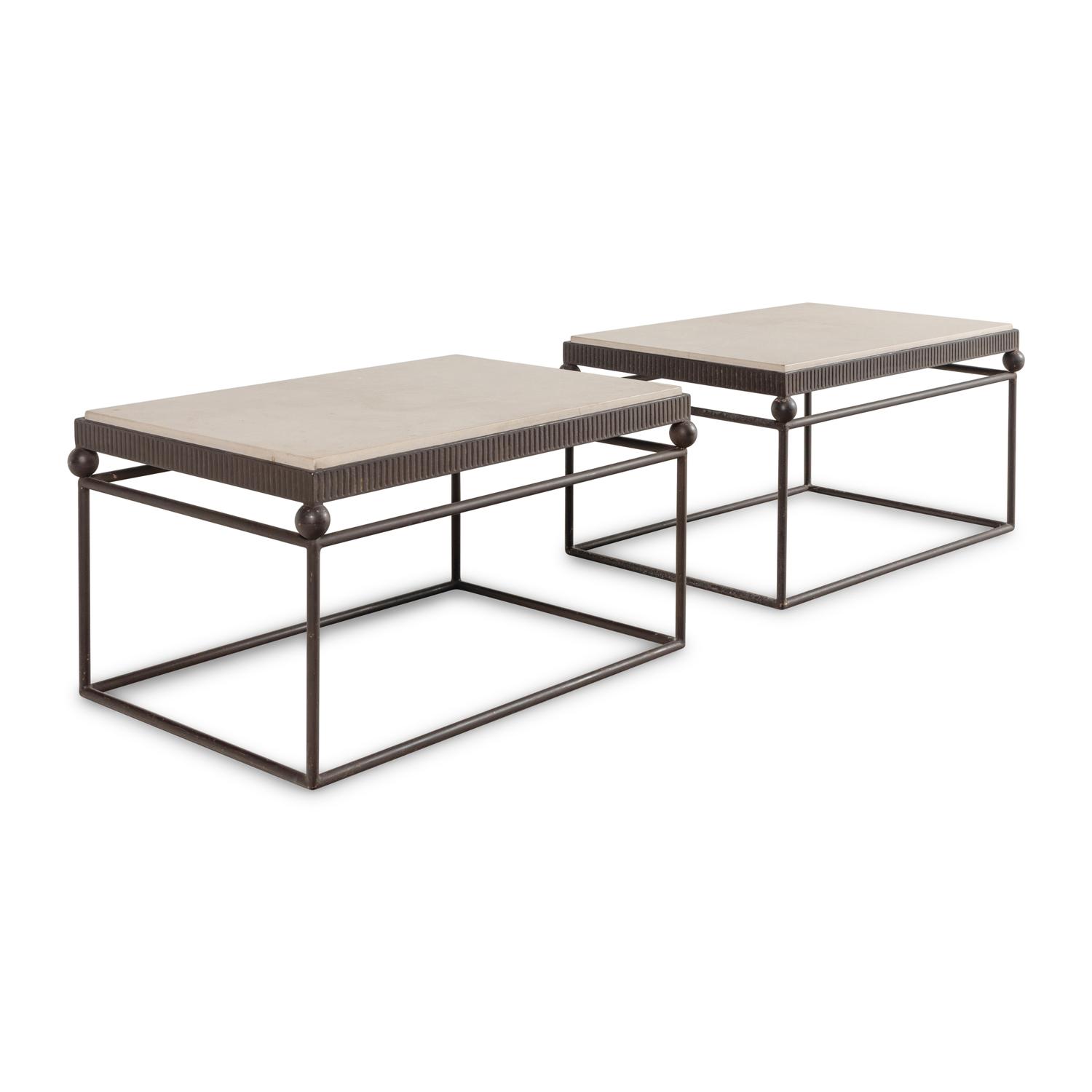 A Pair of Formations Ltd. Iron and Travertine Side Tables