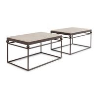 A Pair of Formations Ltd. Iron and Travertine Side Tables