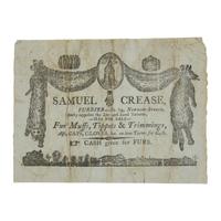 [Early American Trades] Early Printed Boston Furrier Trade Card