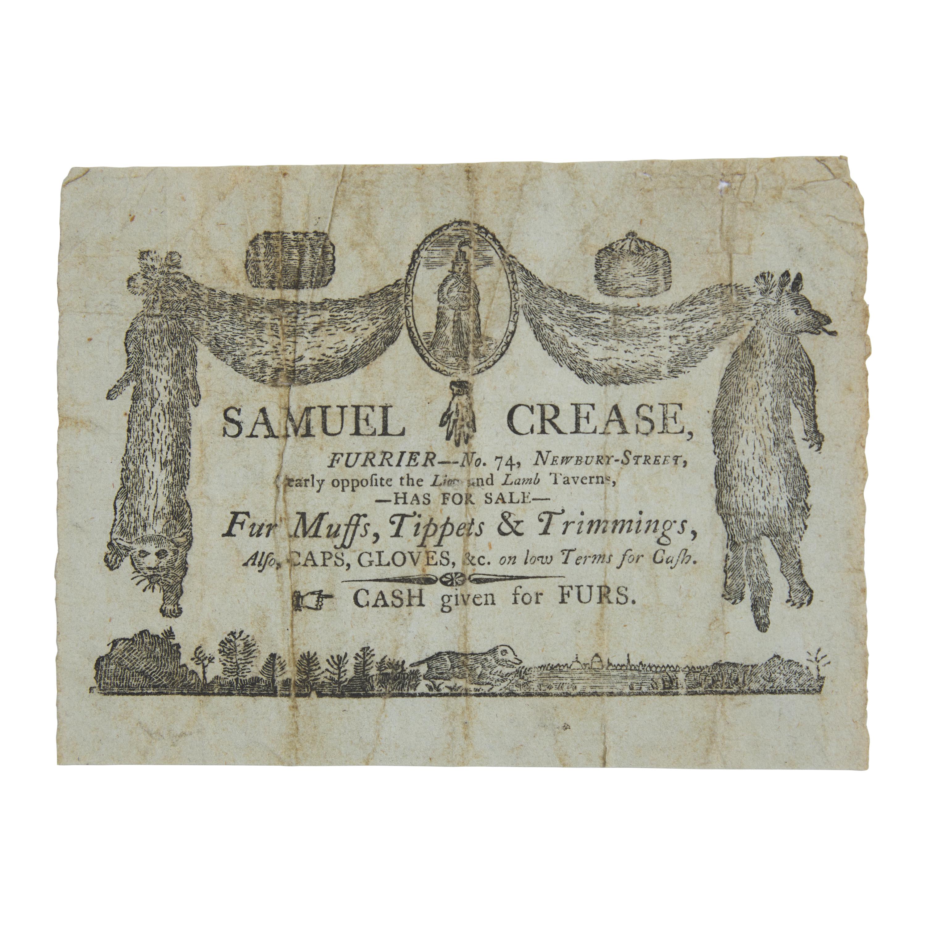 [Early American Trades] Early Printed Boston Furrier Trade Card