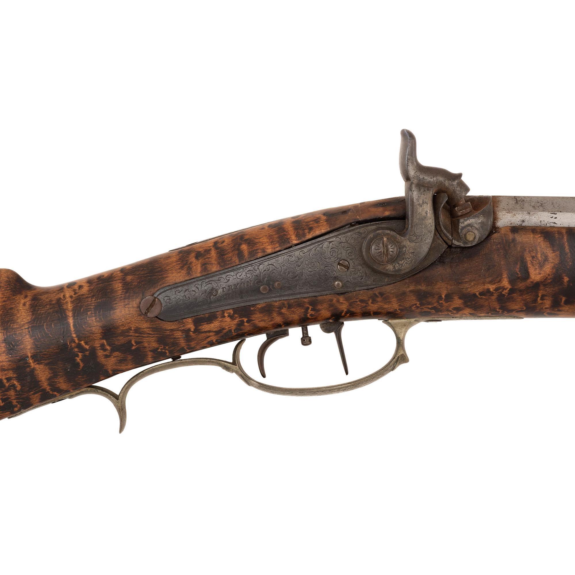 Fancy Engraved German Silver Mounted Half Stock Percussion Rifle by Tryon