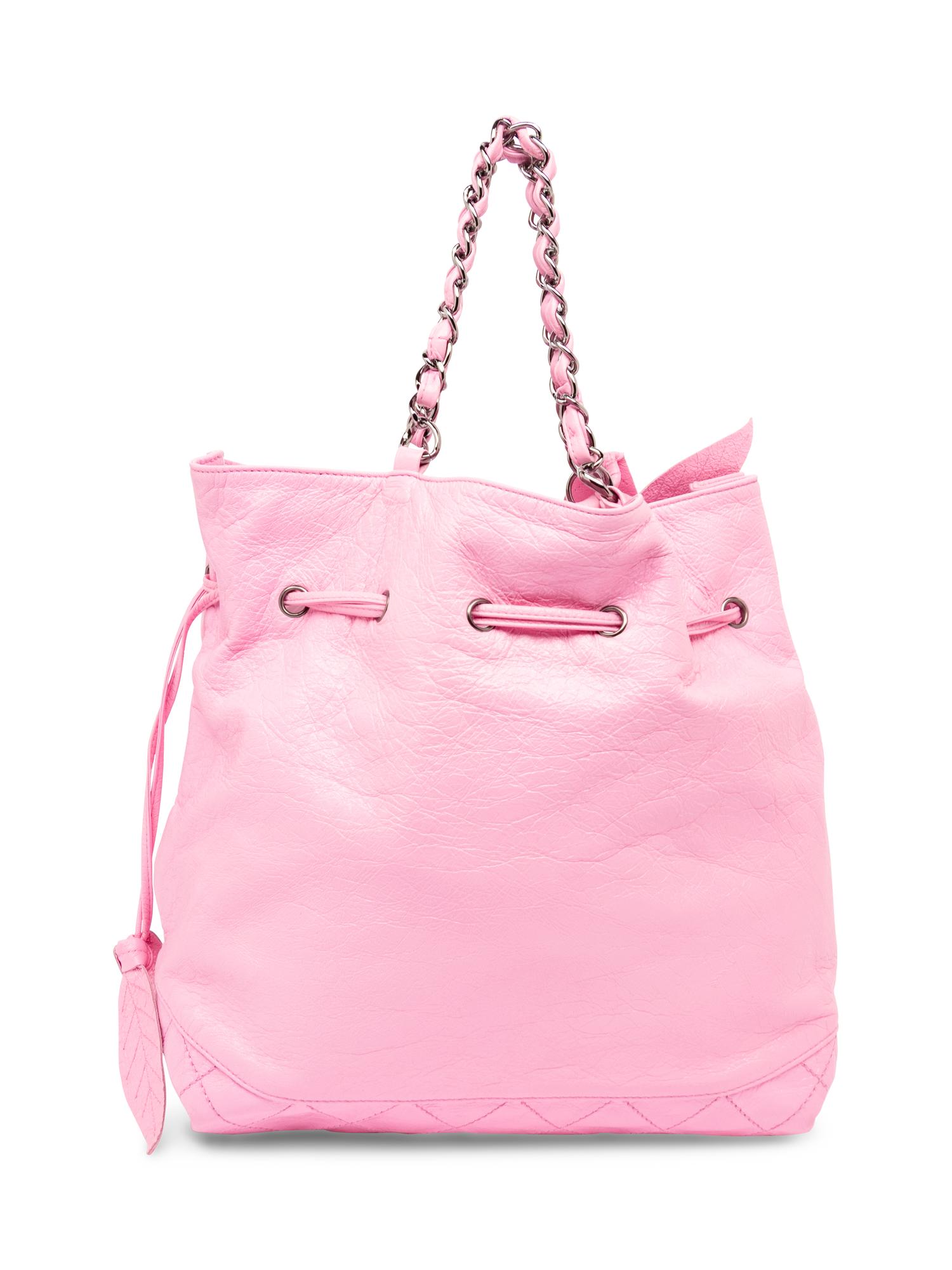CHANEL, PINK LEATHER DRAWSTRING TOTE