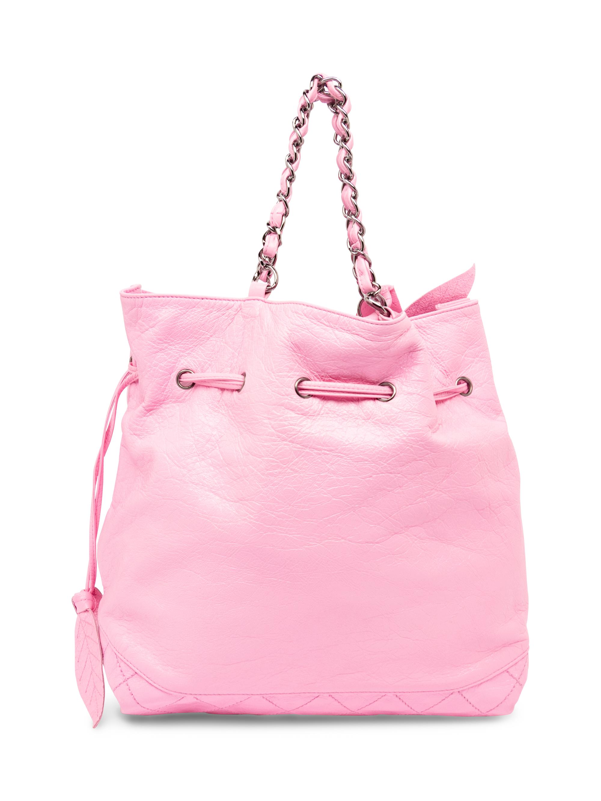 CHANEL, PINK LEATHER DRAWSTRING TOTE