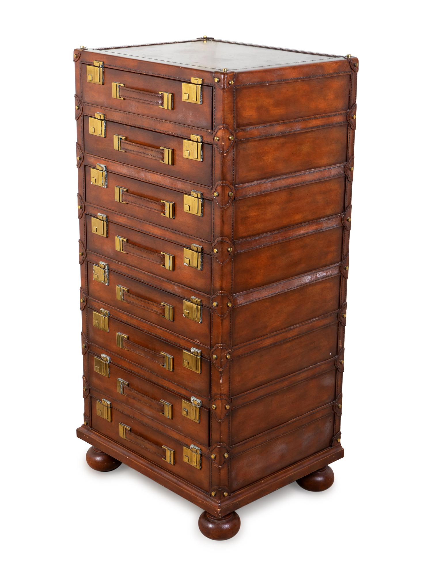 A Contemporary Leather-Clad Tall Chest of Drawers — 20TH CENTURY