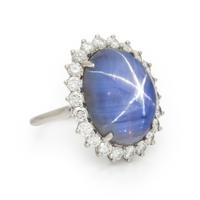 STAR SAPPHIRE, DIAMOND, AND PLATINUM RING