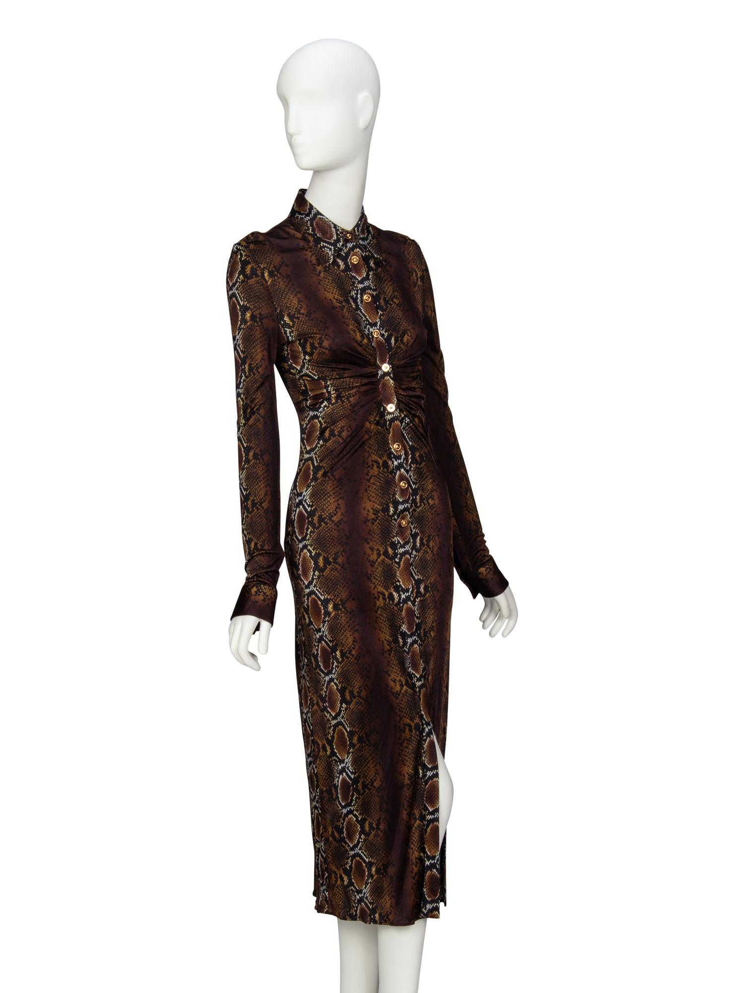 VERSACE, SNAKESKIN PRINT STRETCH DRESS
