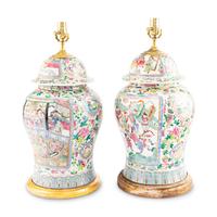 A Pair of Chinese Export Porcelain Jars Mounted as Lamps