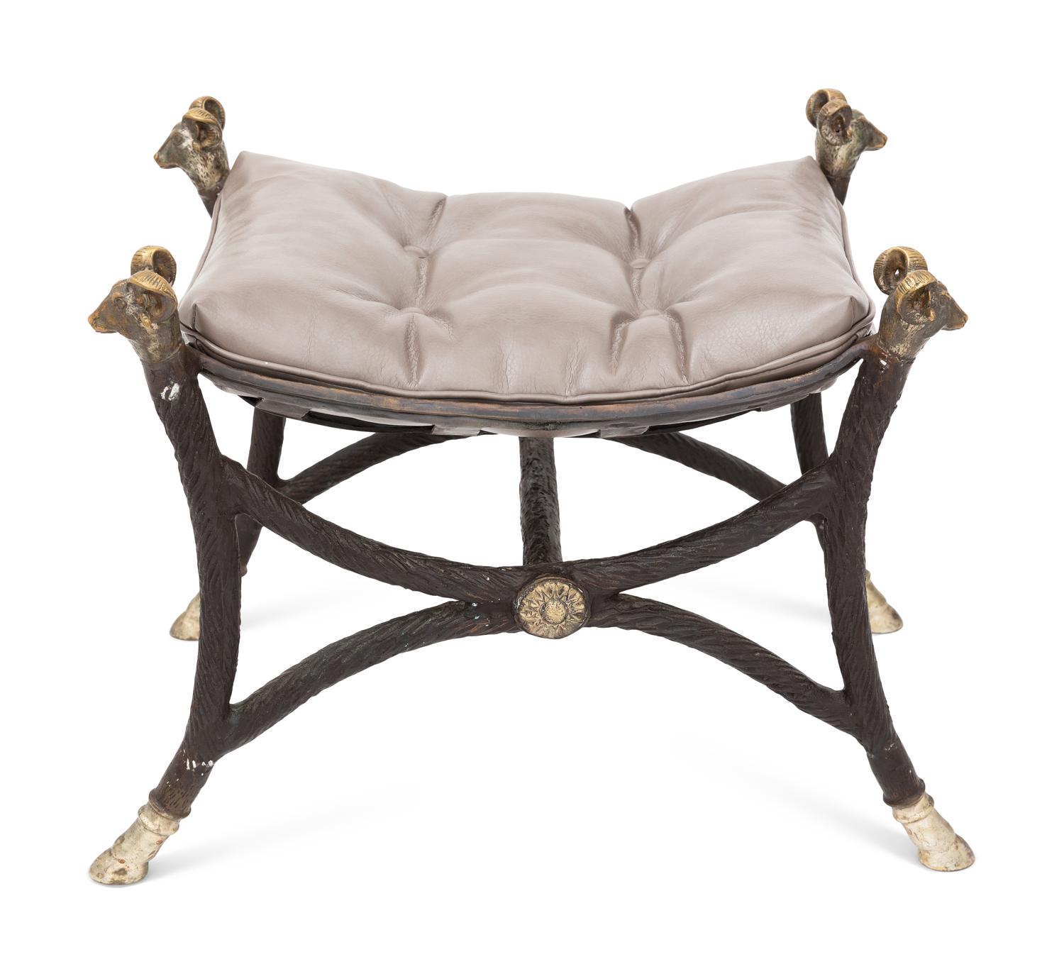 A Neoclassical Style Parcel-Gilt and Patinated Bronze Curule Bench