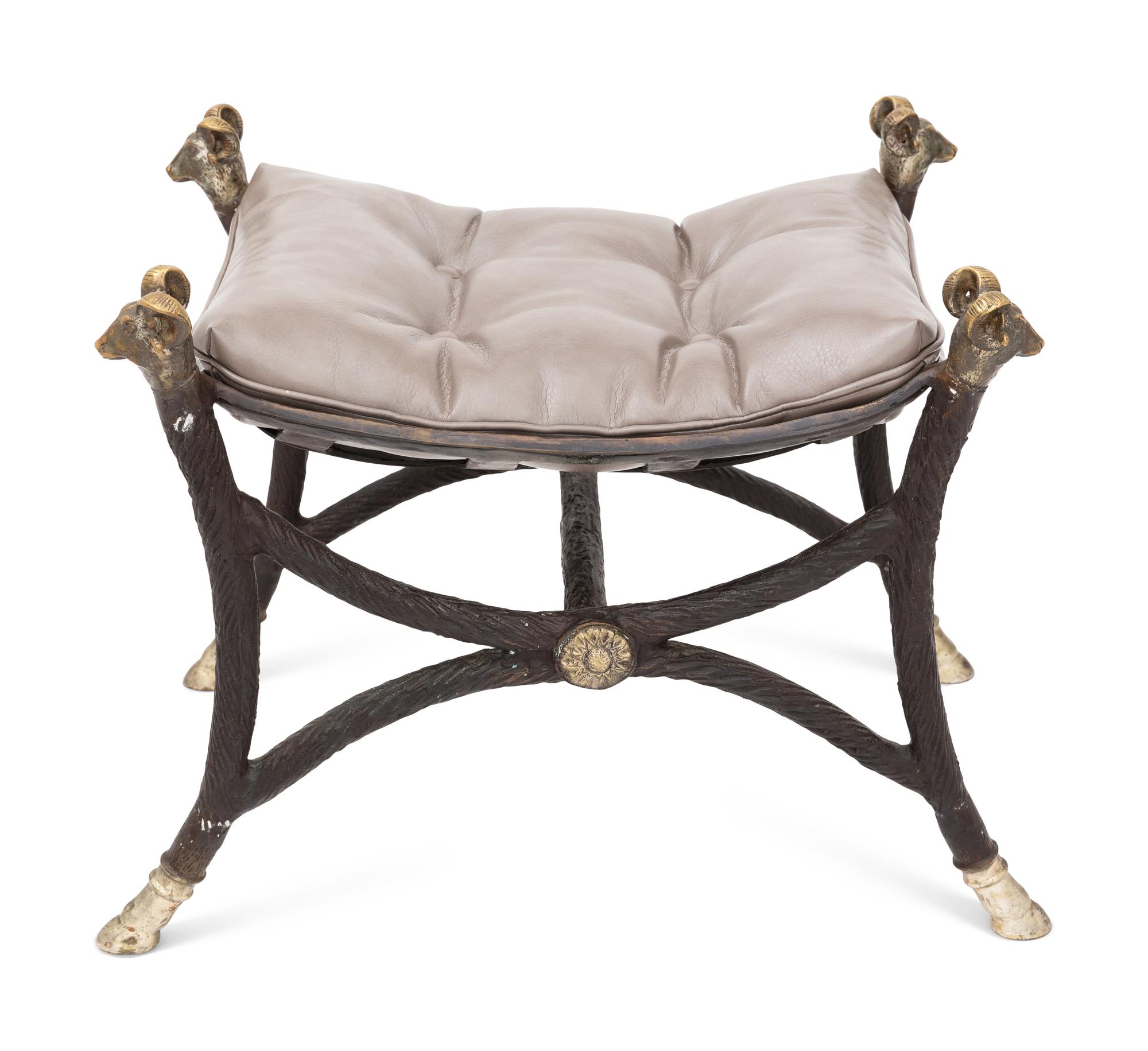 A Neoclassical Style Parcel-Gilt and Patinated Bronze Curule Bench
