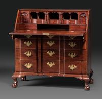 A Chippendale Figured Mahogany Block-Front Claw-and-Ball Foot Slant-Front Desk